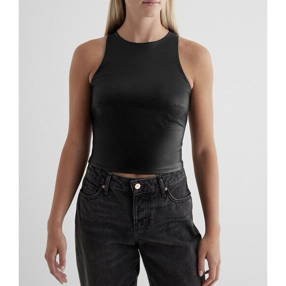 Express Tops - Express Women's Body Contour Faux Leather High Neck Tank Size XS Black NWT $48